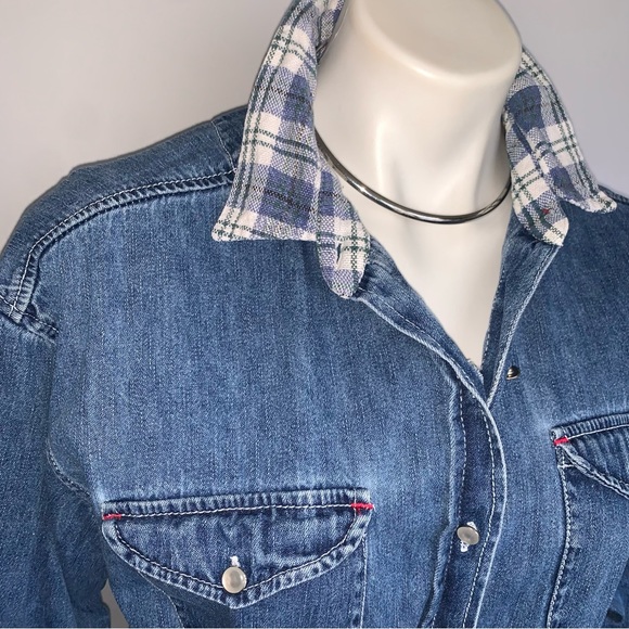 v i n t a g e :: Denim Flannel Jeans Shirt Pearl Buttons Slouchy - Picture 5 of 12